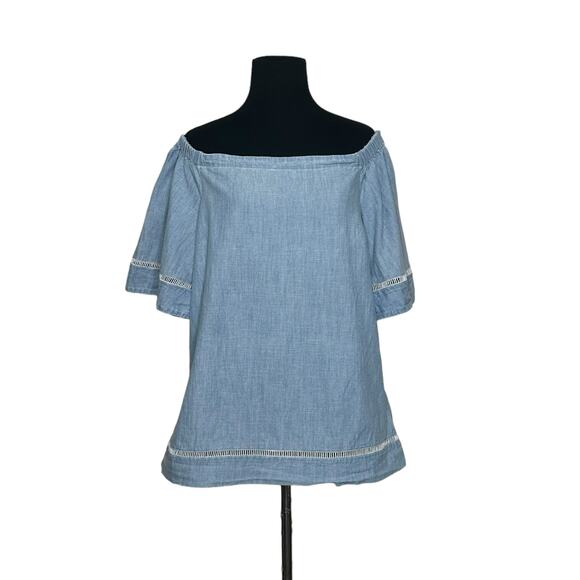Ralph Lauren blue chambray off shoulder short sleeves top blouse size large - Picture 10 of 10